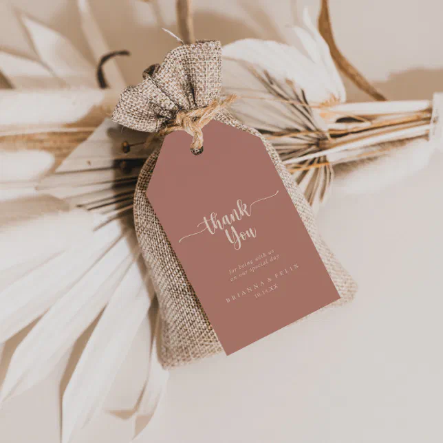 Calligraphy Terracotta Wedding Thank You Gift Tags | Zazzle