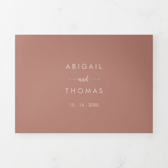 Calligraphy Terracotta Wedding  Tri-Fold Invitation (Cover)