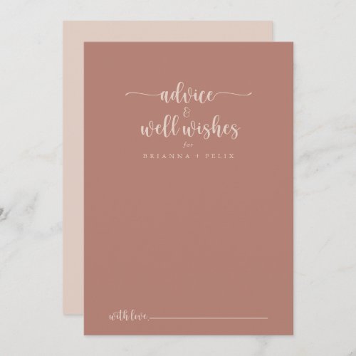 Calligraphy Terracotta Wedding Well Wishes  Advice Card