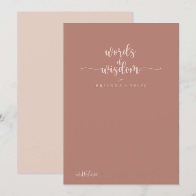 Calligraphy Terracotta Wedding Words of Wisdom  Advice Card (Front/Back)
