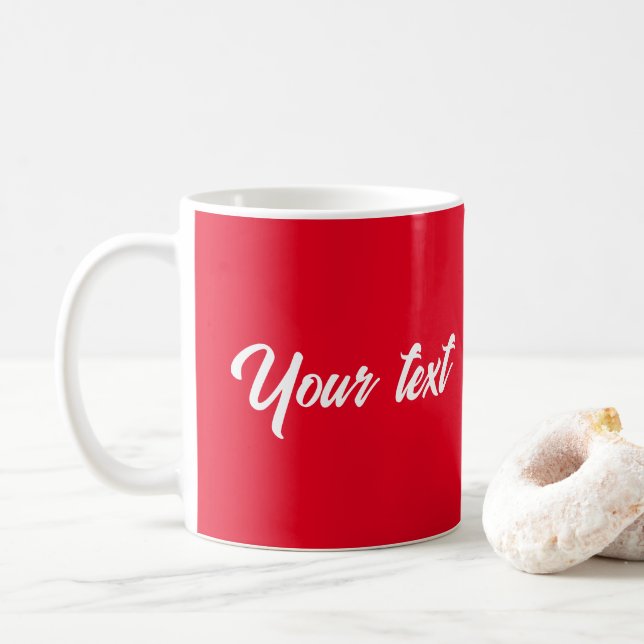 Calligraphy Text or Name Minimalist Template Red Coffee Mug (With Donut)