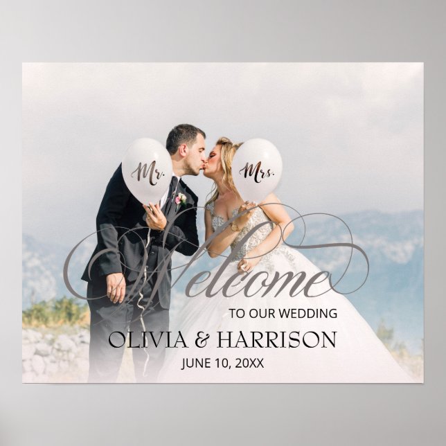 Calligraphy Text Overlay Photo Wedding Welcome Poster (Front)