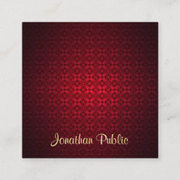 Calligraphy Text Template Professional Red Damask Square Business Card