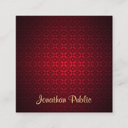Calligraphy Text Template Professional Red Damask Square Business Card