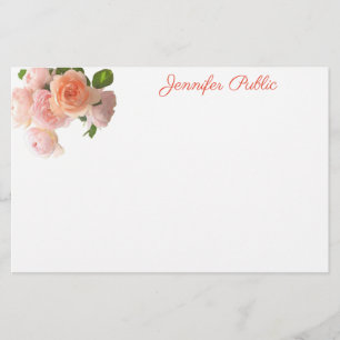 Calligraphy Text Watercolor Roses Elegant Floral Stationery