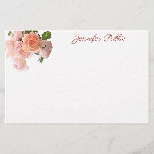Calligraphy Text Watercolor Roses Elegant Floral Stationery