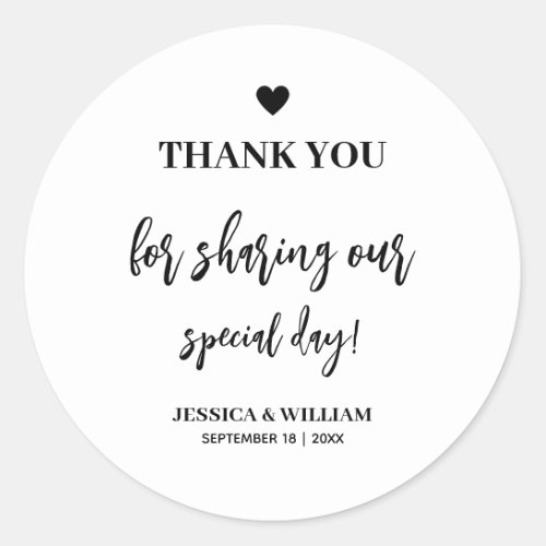 calligraphy thank you for sharing our special day  classic round sticker