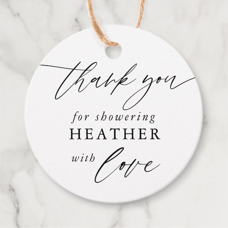 Calligraphy Thank You For Showering With Love Favor Tags Zazzle