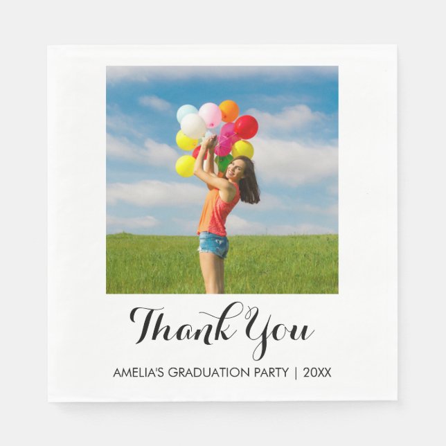 Calligraphy Thank You Photo Graduation Party Paper Napkins (Front)