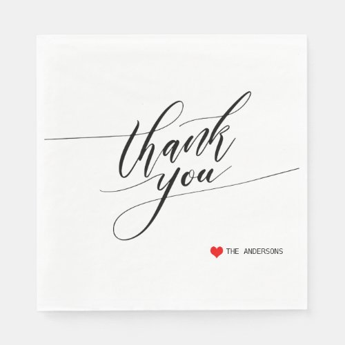 Calligraphy Thank You Red Heart Party Napkins