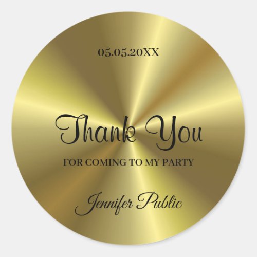 Calligraphy Thank You Script Text Party Gold Look Classic Round Sticker