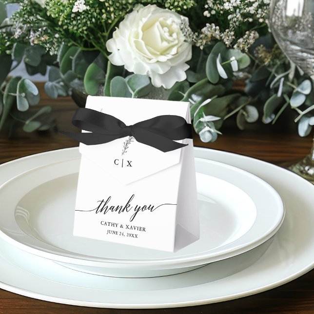 Calligraphy  Thank You Wedding Monogram Favor Boxes (Customize to change your personalized text size or text style.)