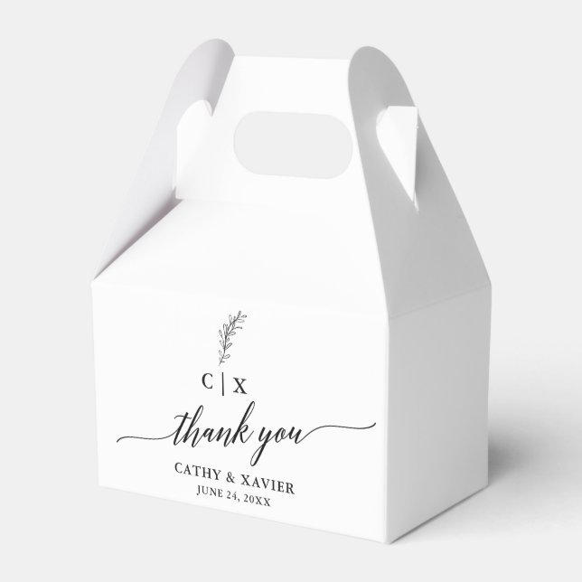 Calligraphy  Thank You Wedding Monogram Gable Favor Boxes (Front Side)