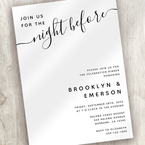 Calligraphy The Night Before Rehearsal Dinner Invitation