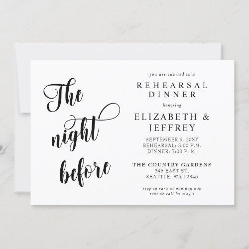 Calligraphy The Night Before Rehearsal Dinner Invitation