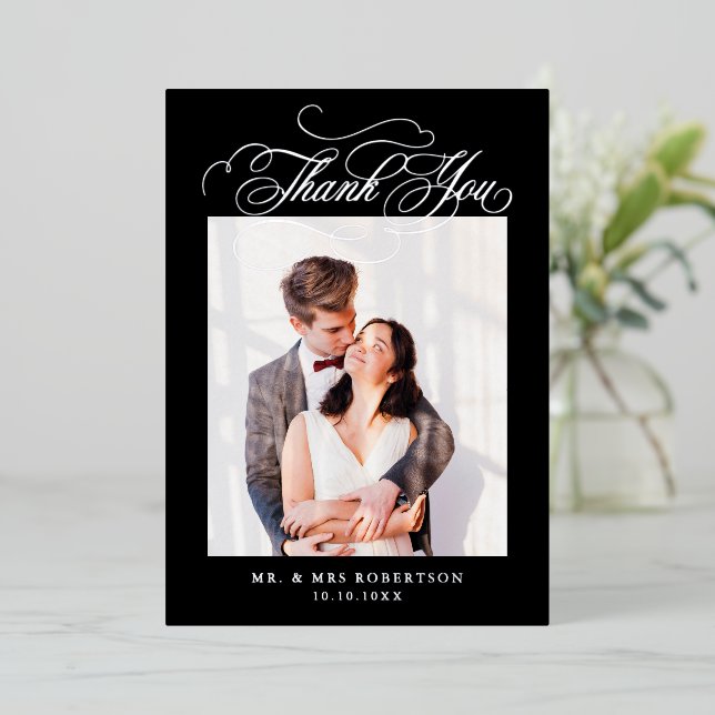 Calligraphy timeless Silver wedding Thank you Foil Invitation (Standing Front)