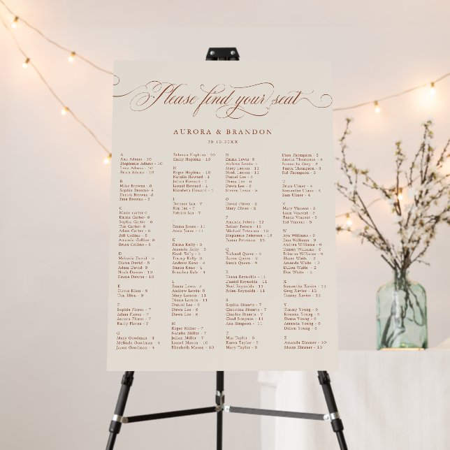 Calligraphy timeless Terracotta Boho Seating Chart Foam Board (In Situ (Stand))
