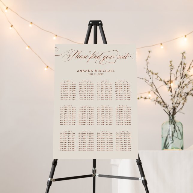Calligraphy timeless terracotta boho seating chart foam board (In Situ (Stand))