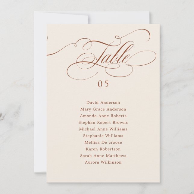 Calligraphy timeless Terracotta Seating Chart Card (Front)