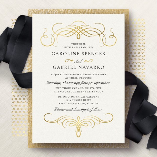 Calligraphy Traditional Old World Wedding Foil Invitation (Creator Uploaded)