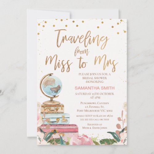 Calligraphy Traveling Miss to Mrs Bridal Shower Invitation