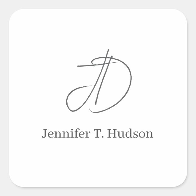 Calligraphy trendy classical monogram  square sticker (Front)