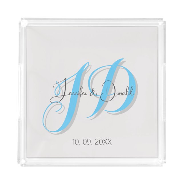 Calligraphy trendy classical script monogram acrylic tray (Front)