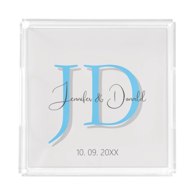 Calligraphy trendy classical script monogram acrylic tray (Front)