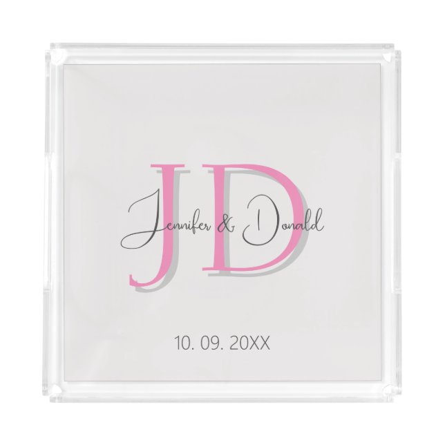 Calligraphy trendy classical script monogram acrylic tray (Front)