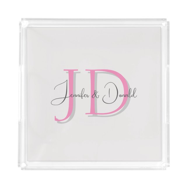 Calligraphy trendy classical script monogram acrylic tray (Front)