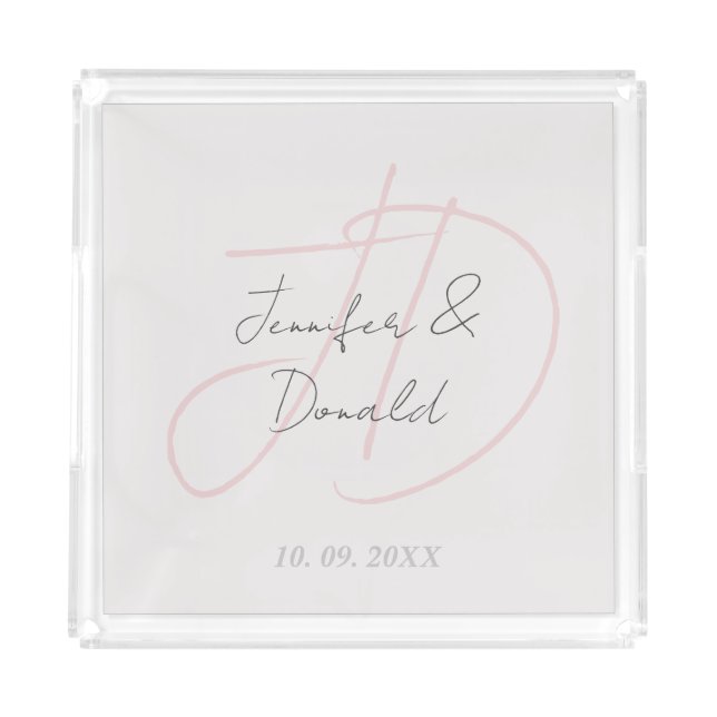 Calligraphy trendy classical script monogram acrylic tray (Front)
