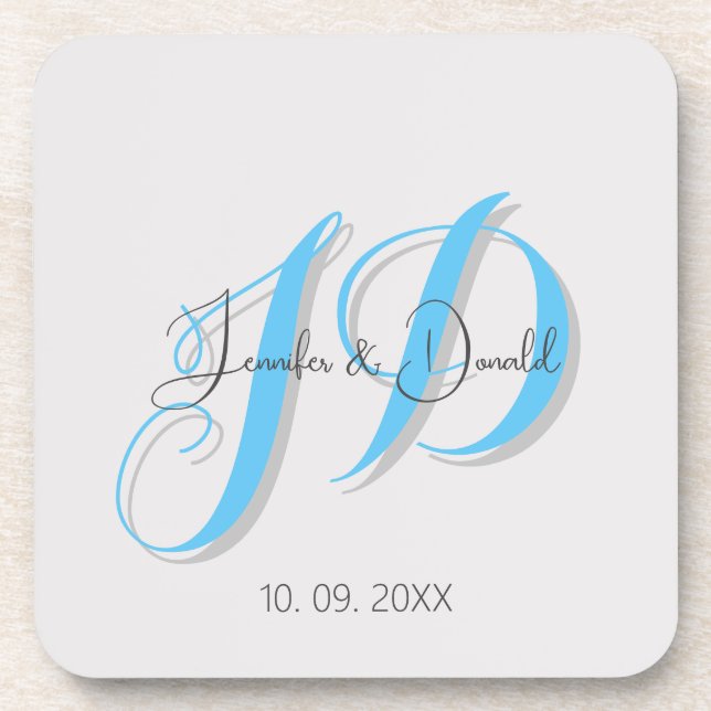 Calligraphy trendy classical script monogram beverage coaster (Front)