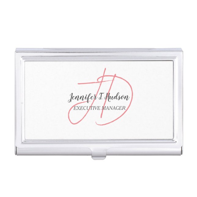 Calligraphy trendy classical script monogram business card case (Front)