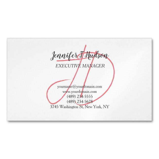 Calligraphy trendy classical script monogram business card magnet (Front)