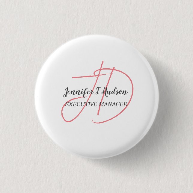 Calligraphy trendy classical script monogram button (Front)