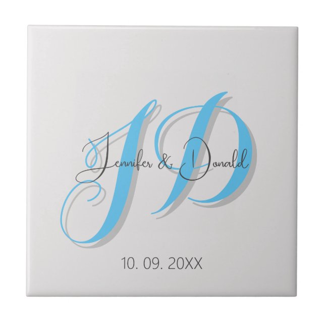 Calligraphy trendy classical script monogram ceramic tile (Front)