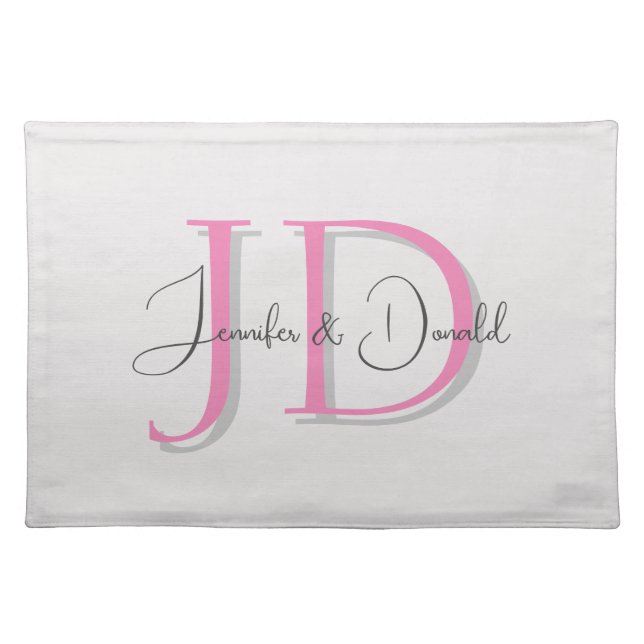 Calligraphy trendy classical script monogram cloth placemat (Front)