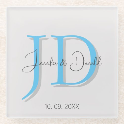 Calligraphy trendy classical script monogram glass coaster