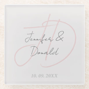 Calligraphy trendy classical script monogram glass coaster