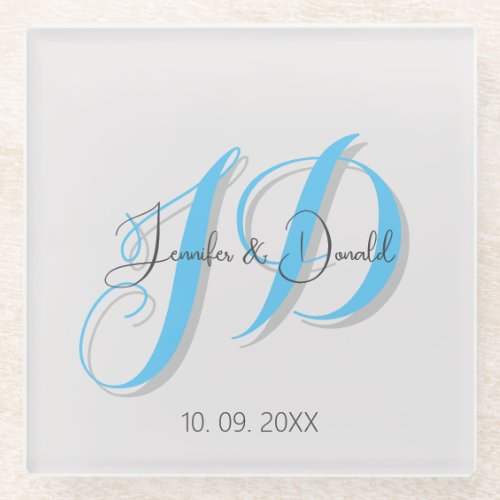 Calligraphy trendy classical script monogram glass coaster