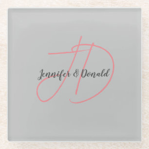Calligraphy trendy classical script monogram glass coaster