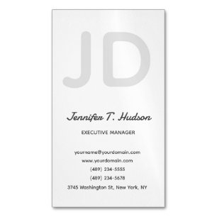 Calligraphy trendy classical script monogram grey business card magnet