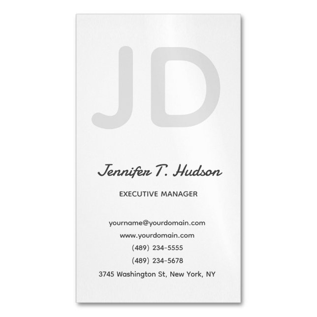Calligraphy trendy classical script monogram grey business card magnet (Front Vertical)