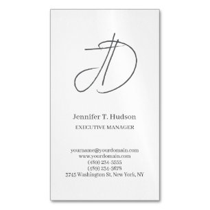 Calligraphy trendy classical script monogram grey business card magnet