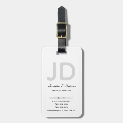 Calligraphy trendy classical script monogram grey luggage tag