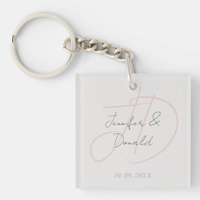 Calligraphy trendy classical script monogram keychain (Front)