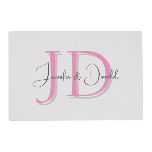 Calligraphy trendy classical script monogram placemat