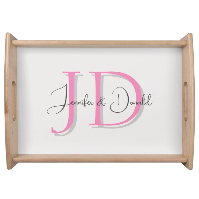 Calligraphy trendy classical script monogram serving tray (Front)