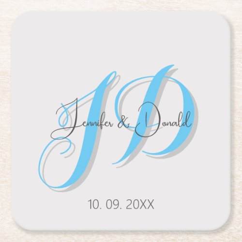 Calligraphy trendy classical script monogram square paper coaster