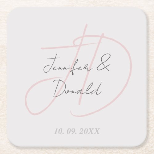 Calligraphy trendy classical script monogram square paper coaster